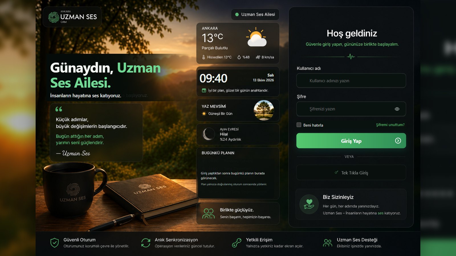 CRM ve Operasyon: Giriş ekranı